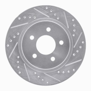 Ford Mustang Brake Rotor (1) - Rear Right - R1 Concepts - Drilled & Slotted - Silver - `05-`14 Ford Mustang Brake Rotor (1) - Rear Right - R1 Concepts - Drilled & Slotted - Silver - `05-`14